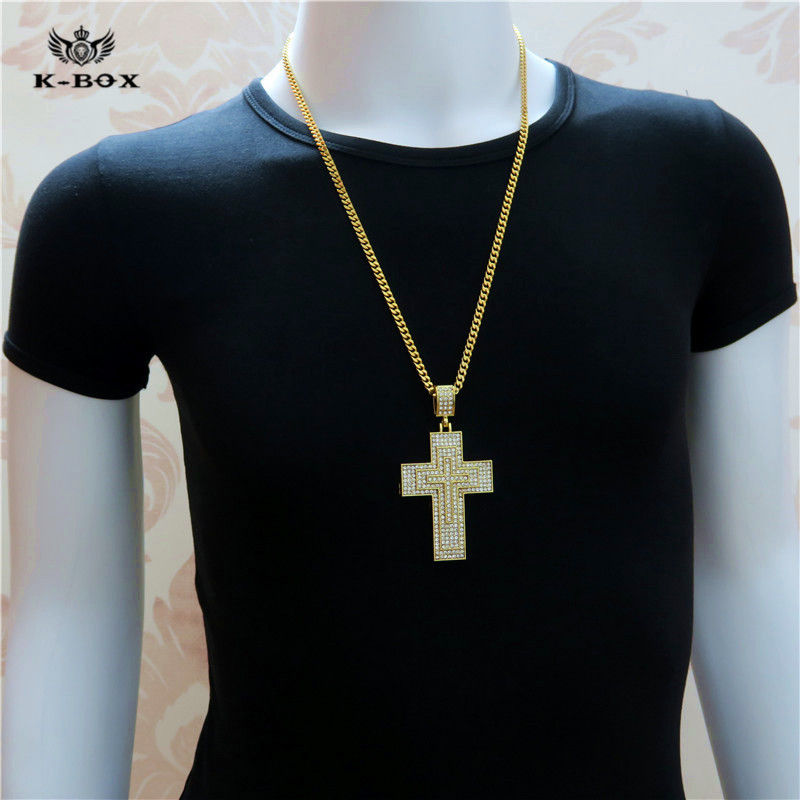 Thumbnail: 18 K Gold Plated 3 Layered Cross with Rhinestones
