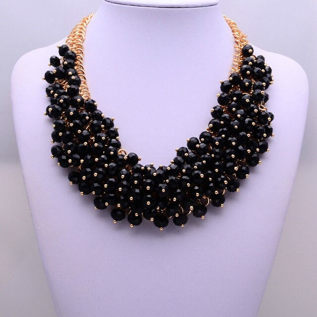 Thumbnail: Crystal Bead Collar Statement Necklace  (Peacock, Green, Brown, Black, Clear)