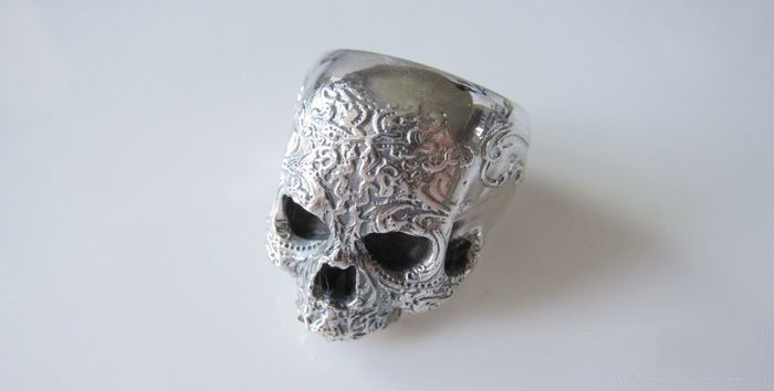 Thumbnail: Solid Silver, Art Nouveau Skull Ring