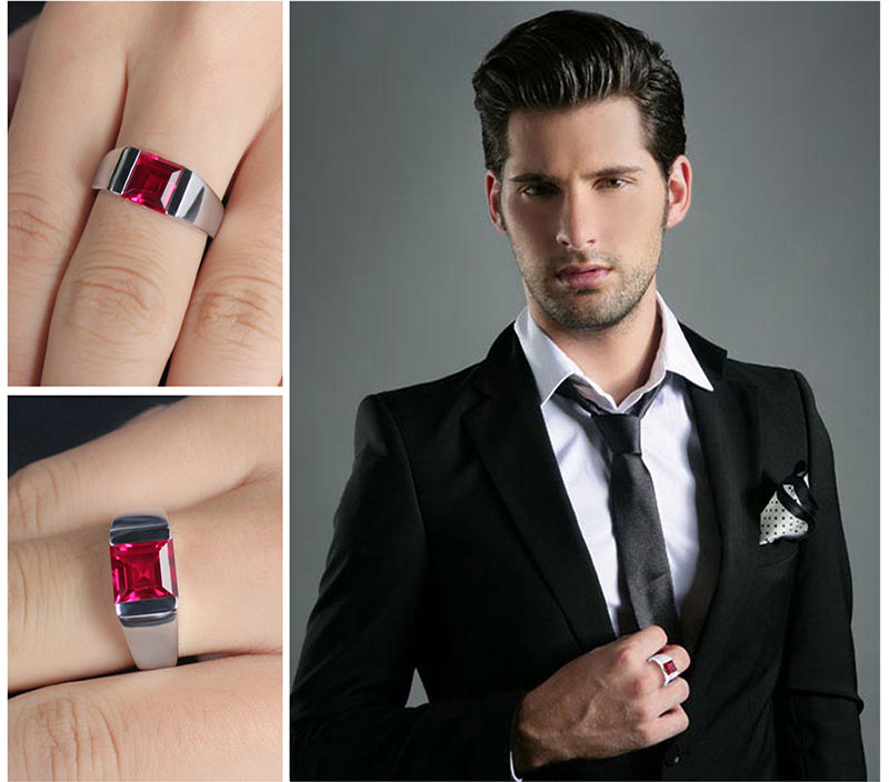 Thumbnail: Men's Unisex 925 Silver 3.4 CT Ruby Ring, groom, wedding, bride