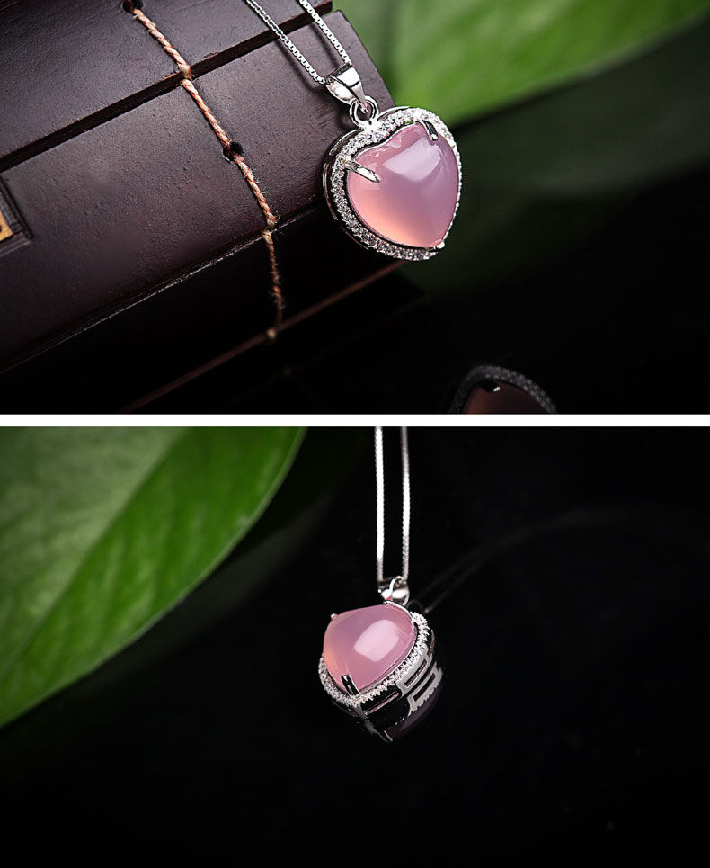 Thumbnail: Silver Plated Rose Quart Heart Necklace, Hearts Valentine's Day