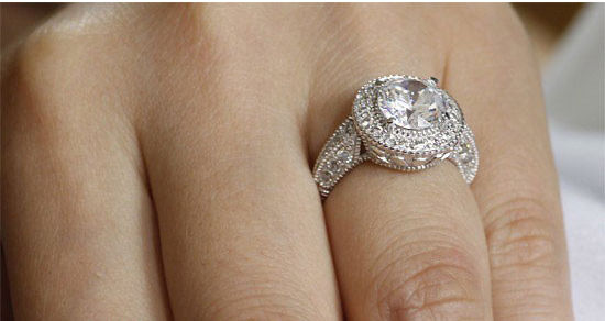 Thumbnail: Solid Silver, 2 CT, Art Deco Round Vintage, Cubic Zirconia Wedding Ring