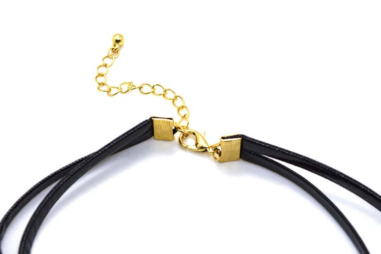 Thumbnail: Women's Gold Plated Leather Cross Choker