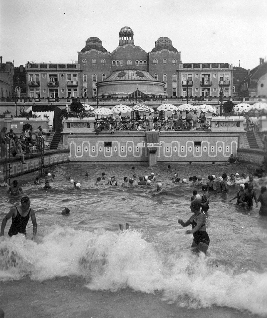 A 1936 photo of the wave pool Gellért Baths in Budapest, Hungary