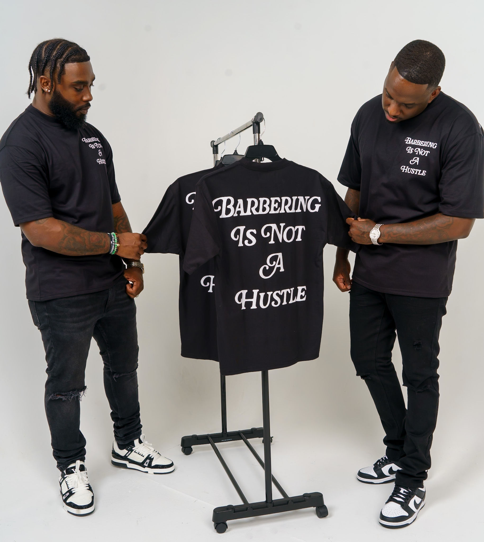 Black and White"Barbering is Not a Hustle" T-Shirt