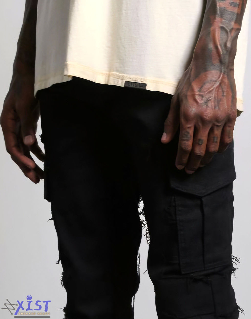 Thumbnail: AJENDA "SANTO" JETT BLACK STACKED PREMIER CARGO JEANS Pants