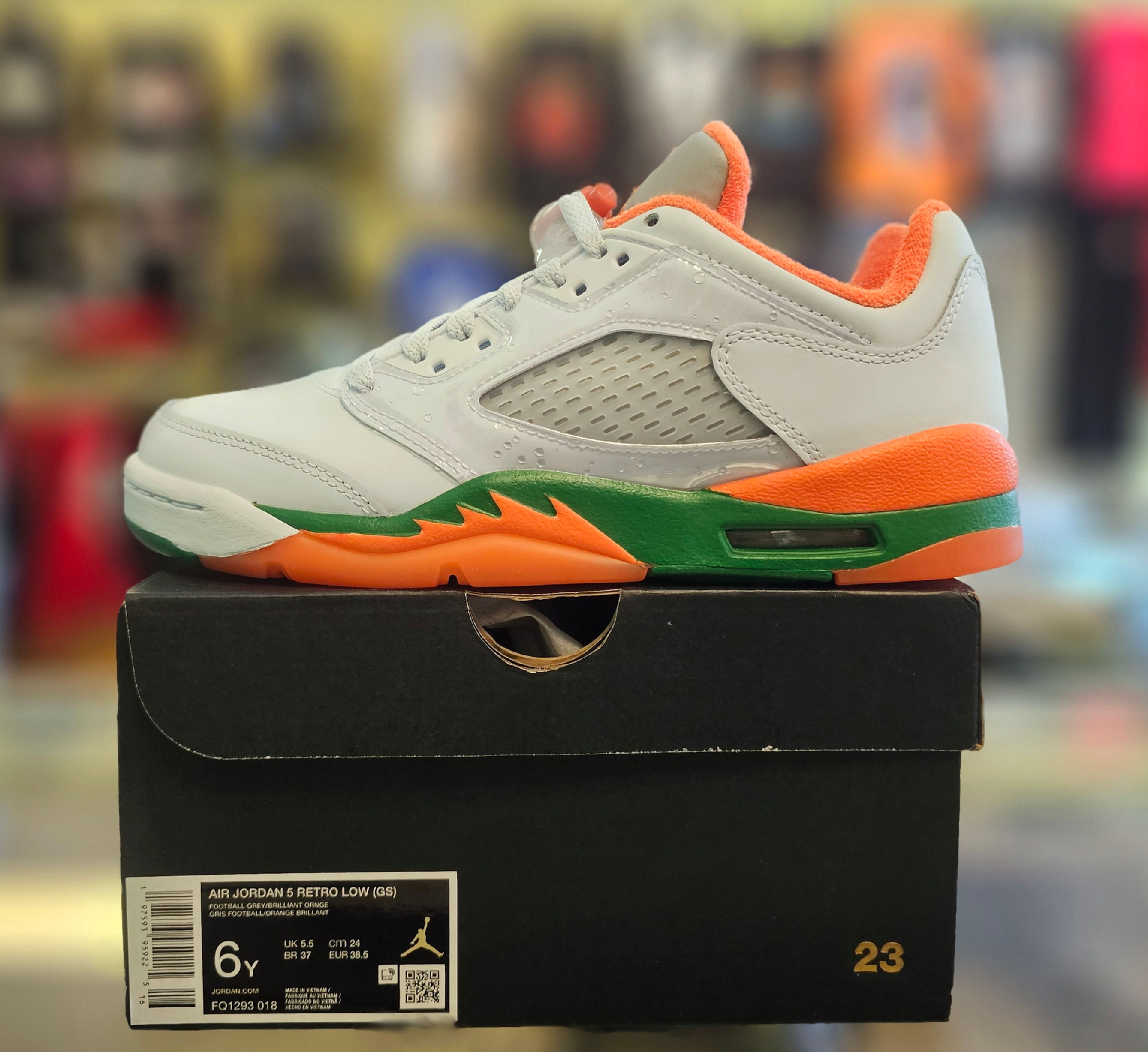 AIR JORDAN 5 RETRO LOW (GS) "MIAMI HURRICANES" 2024 SZ 6Y/ 7.5(W) FQ1293-018 DS