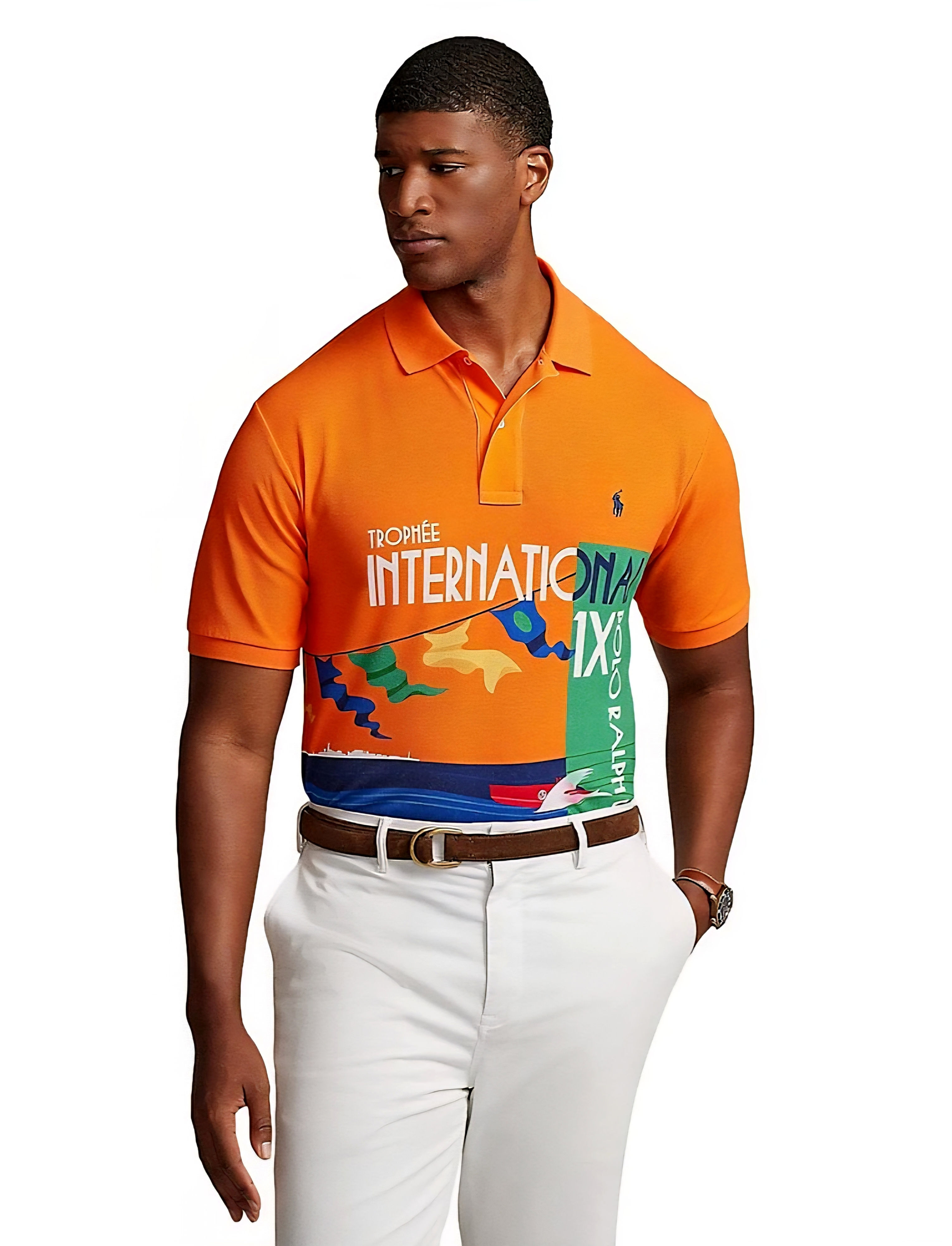 POLO RALPH LAUREN CLASSIC FIT MESH GRAPHIC SHIRT Orange