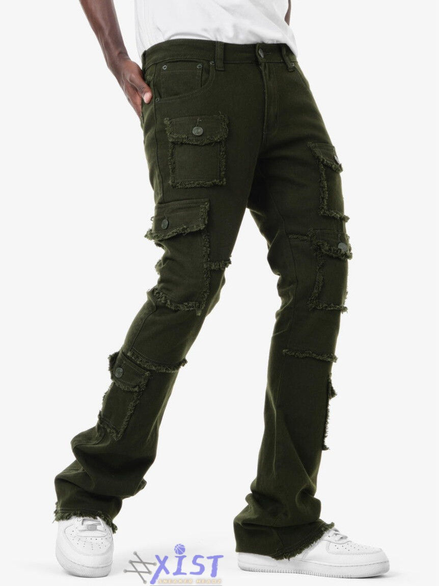 Thumbnail: COPPER RIVET "OLIVE" STACKED CARGO Jeans Pants Green