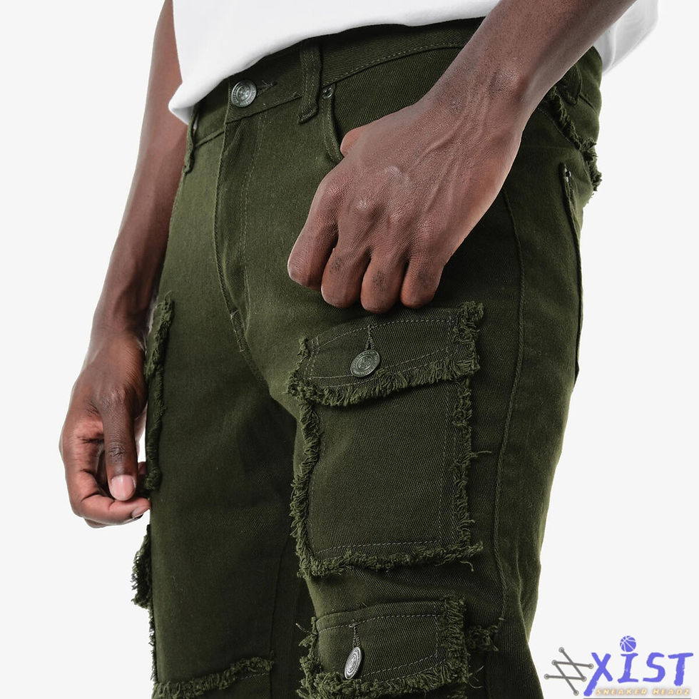 Thumbnail: COPPER RIVET "OLIVE" STACKED CARGO Jeans Pants Green