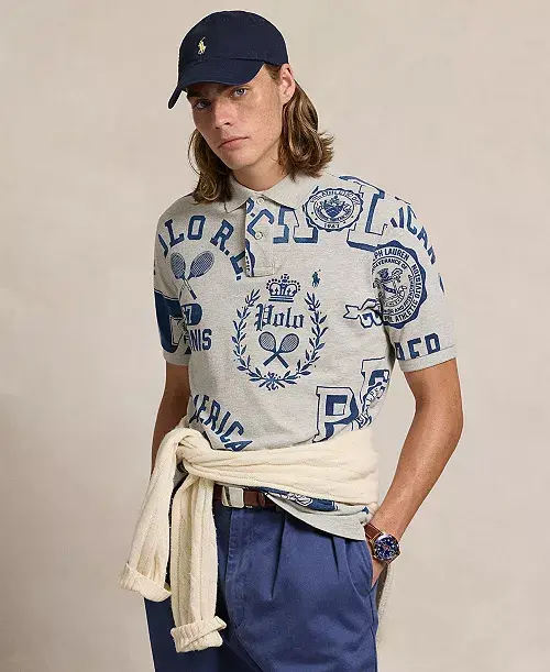 POLO RALPH LAUREN CLASSIC FIT MESH GRAPHIC SHIRT Grey