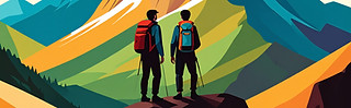 Firefly_illustrative drawing in color of two people looking at mountain view 223005.jpg