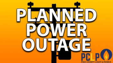 Picture of power lines in background with words Planned Power Outage