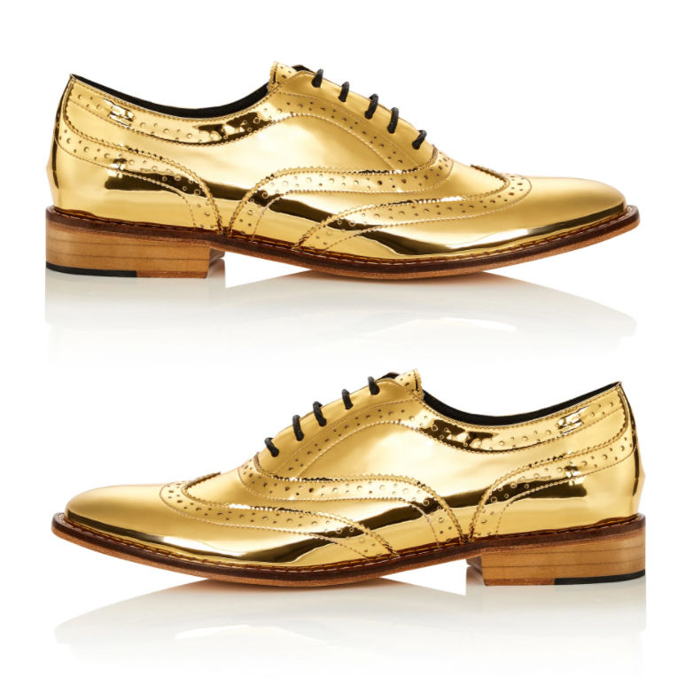 Thumbnail: Mirror Finish Gold Metallic Brogue Shoes