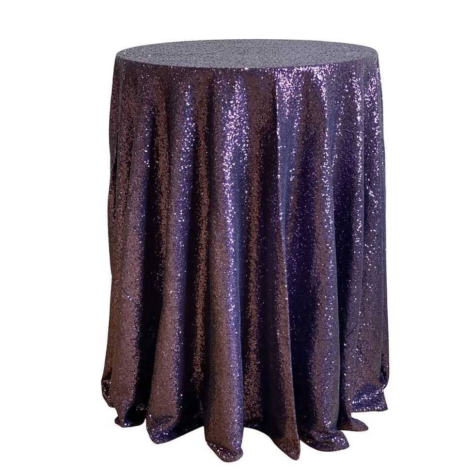 Thumbnail: purple plum sparkly sequins table linen party rental michigan
