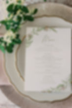 Champagne Rose Gold Metallic Glass Charger plate with china place setting rental with floral wedding dinner menu