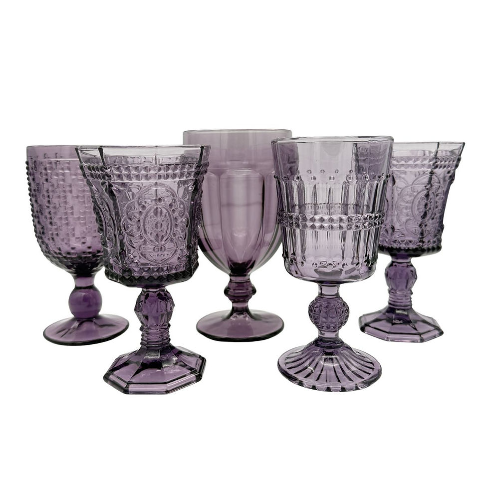 Purple lilac amethyst glass goblet rental for party, wedding shower