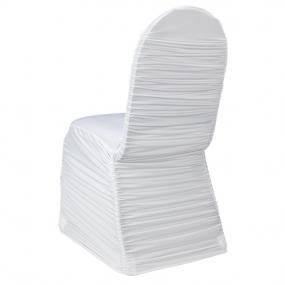White Ruched spandex chair cover rental in West Michigan for wedding, gala or fundraising event, detroit, traverse city