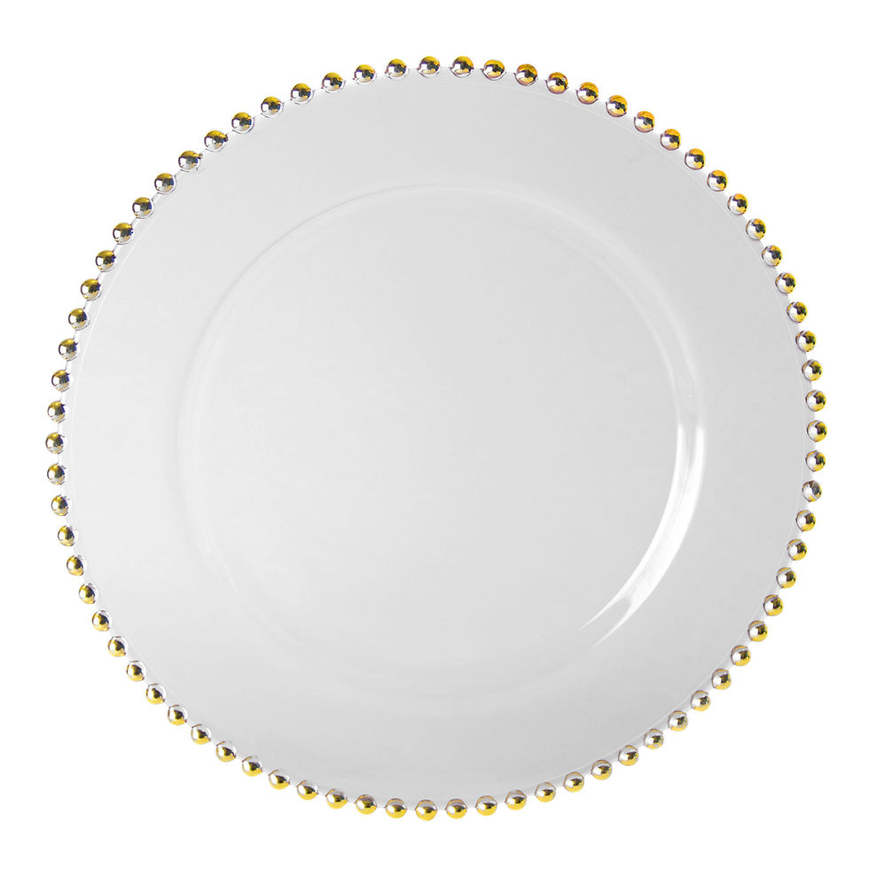 Gold beaded Glass charger plate rental for wedding and event in Grand Rapids, Grand Blanc, Traverse City Michigan