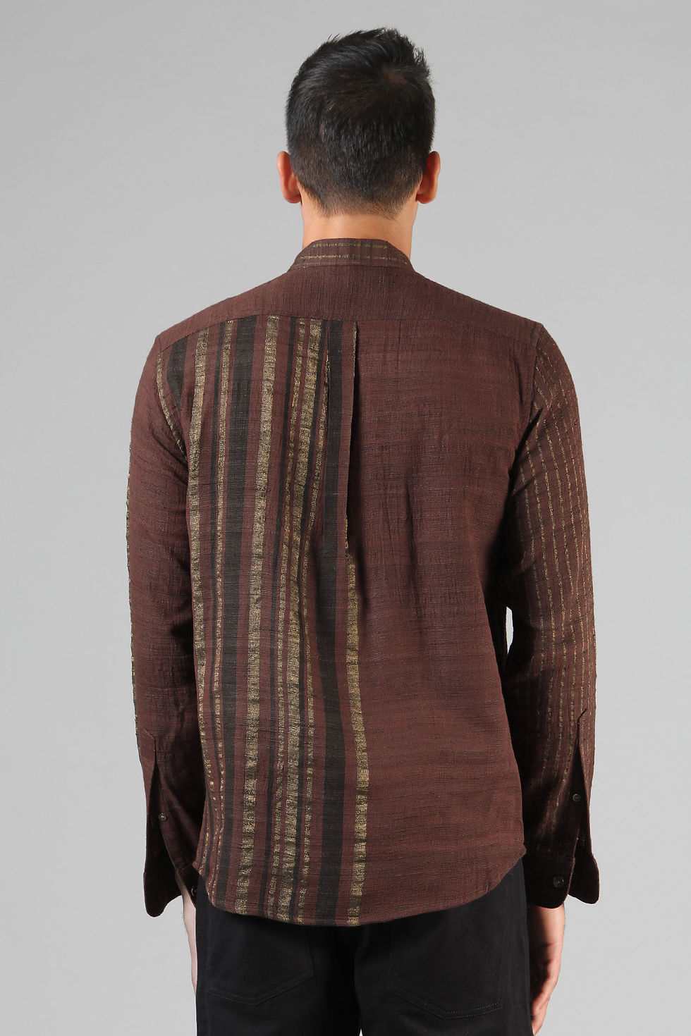 Thumbnail: Chestnut Brown Pleated Dress Shirt | Ahimsa Silk Brocade