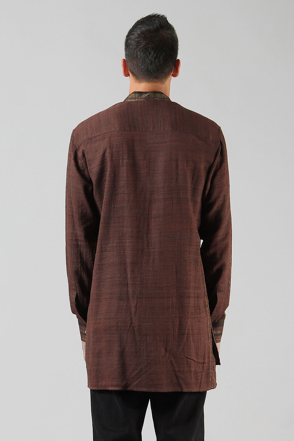 Thumbnail: Chestnut Brown Embroidered Latitude Shirt | Ahimsa Silk Brocade
