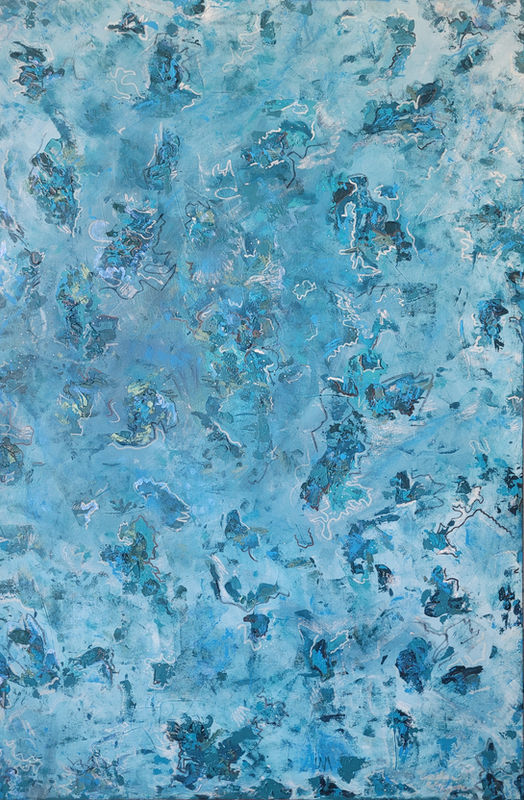 Soft blue large abstract painting.