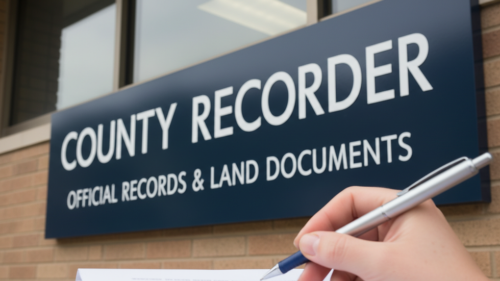 Close-up view of a county recorder’s office sign on a building exterior
