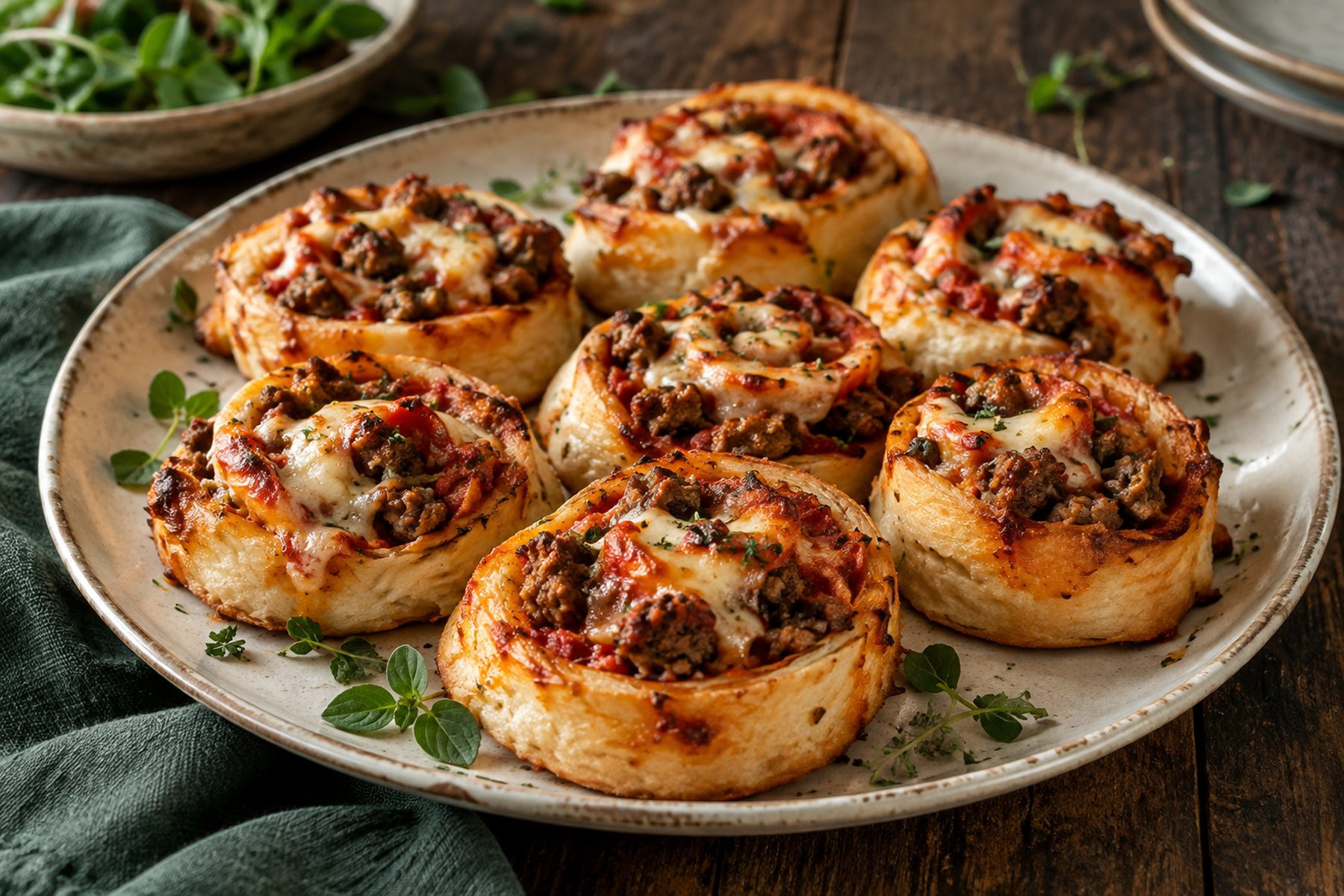 Golden pizza scrolls filled with wild venison sausage, tomato and mozzarella.