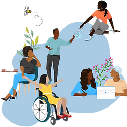 A diverse group of people communicating in different wats, letter, phone and talking
