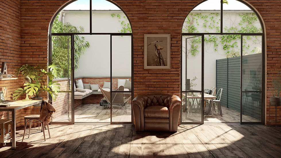 Image 3D photoréaliste d'une terrasse industrielle