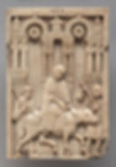 This ivory plaque depicts Mary, Joseph, and one of his sons from a previous wife on their way to Bethlehem. The scene is set within an architectural frame that combines Byzantine decorative elements (such as the acanthus leaf column capitals) with Islamic architectural motifs (most notably, the distinctively rounded arches). The blending of Byzantine, Islamic, and Western iconographic elements and decorative motifs is typical for the art produced in the city of Amalfi, a prosperous merchant town near Naples in South Italy.
