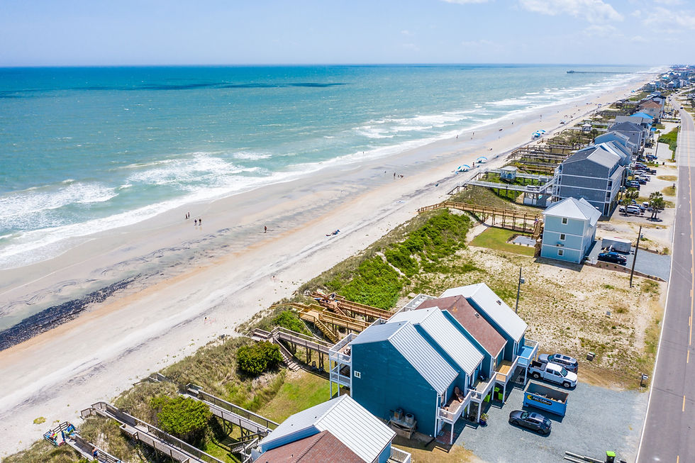 Eye-level view of a cozy beach house with ocean view on Topsail Island