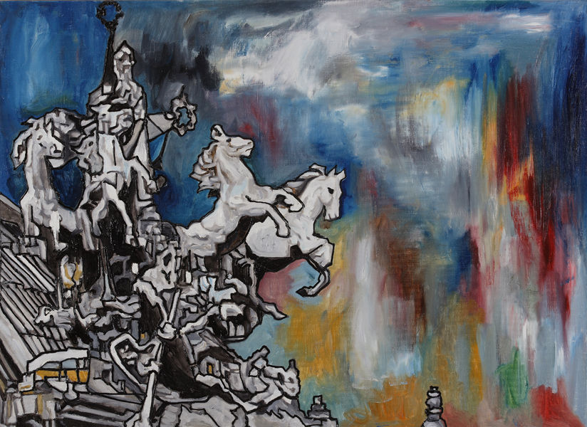030 chariot on the loof top 40P oil on canvas 2011.JPG