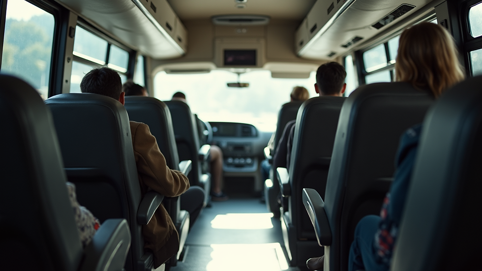 Interior de autobús con asientos reclinables y espacio amplio
