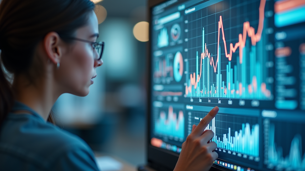 Plano detalle de una pantalla con gráficos de análisis SEO y métricas digitales