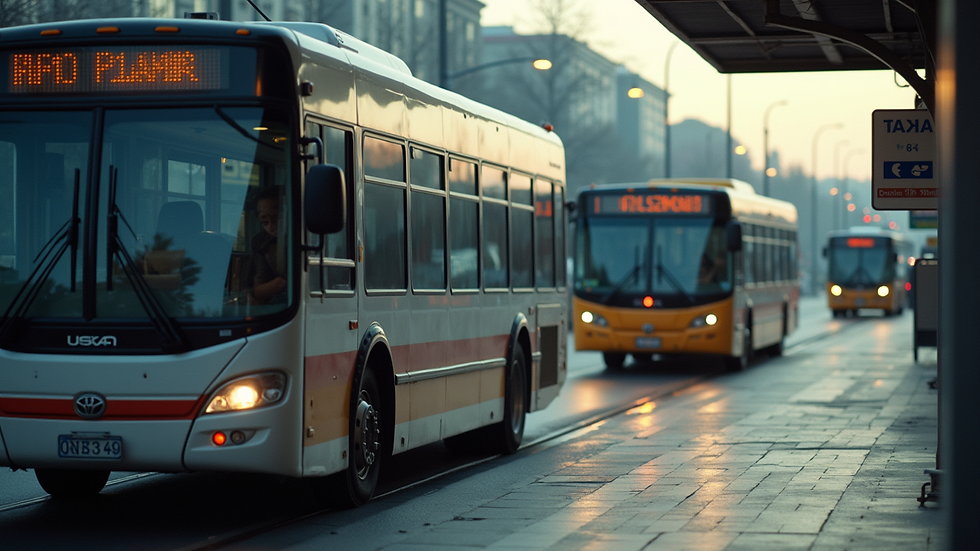 Vista lateral de un autobús en estación con pasajeros abordando