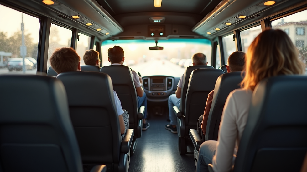 Interior de autobús con asientos cómodos y espacio amplio