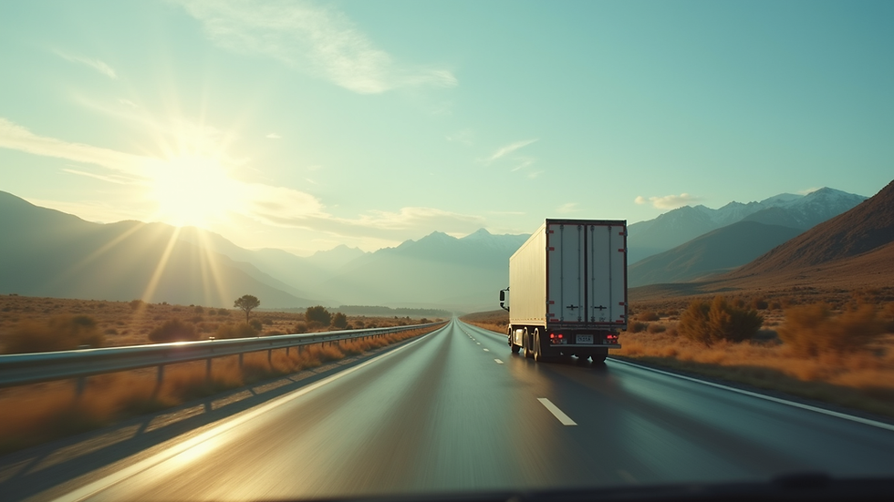 Vista frontal de autobús en carretera con paisaje desértico