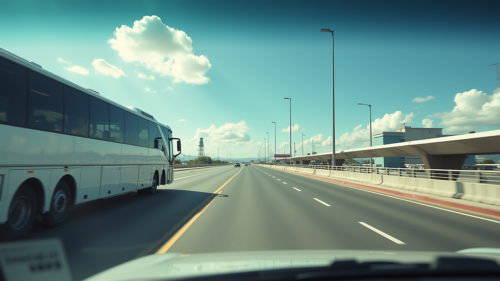 Vista panorámica de un autobús moderno en la terminal de Tijuana