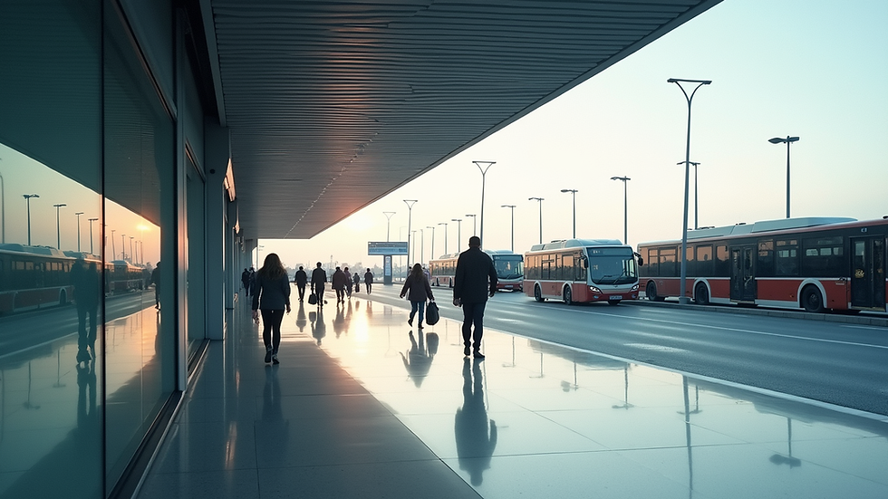 Vista panorámica de una terminal de autobuses moderna y segura