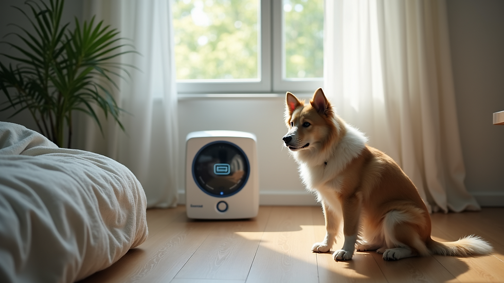 High angle view of a peaceful pet corner with a PEMF device ready for use