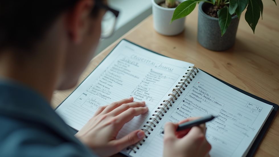 High angle view of a person journaling symptoms and health notes