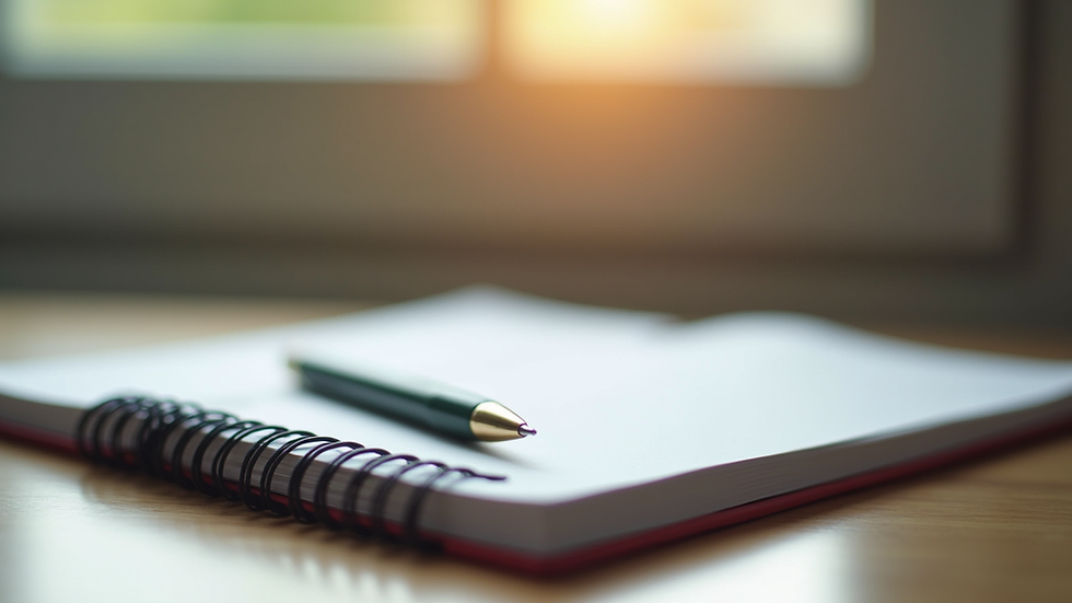 Close-up view of a notebook and pen on a table, ready for a therapy session