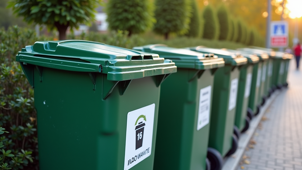 High angle view of a smart city waste collection system with IoT sensors