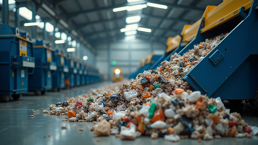 Eye-level view of a modern waste recycling facility with sorting machines