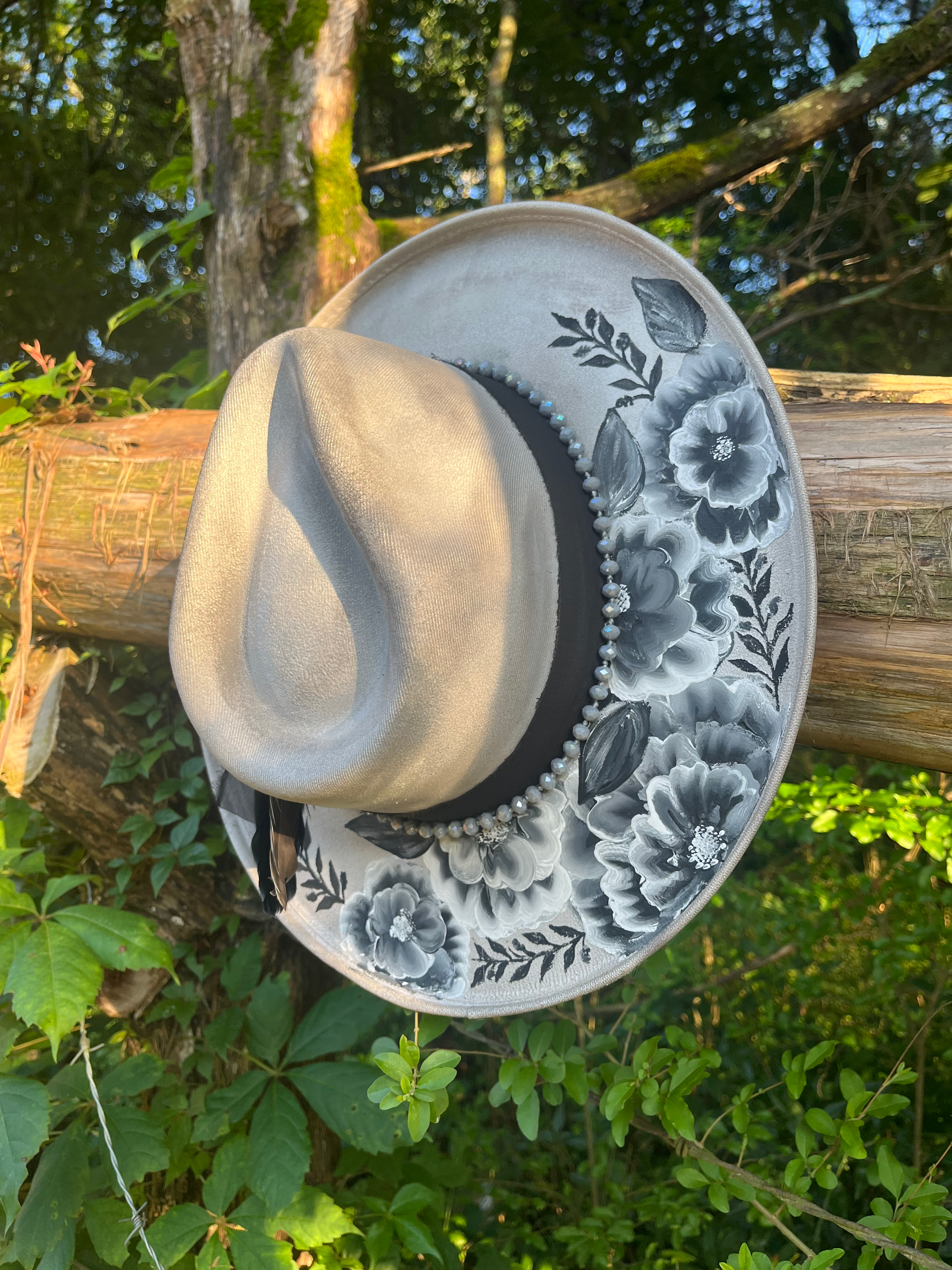 Monochrome Hand Painted Hat Top and Bottom Design 2