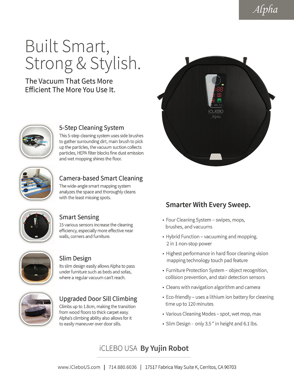iClebo Alpha Sales Sheet Back