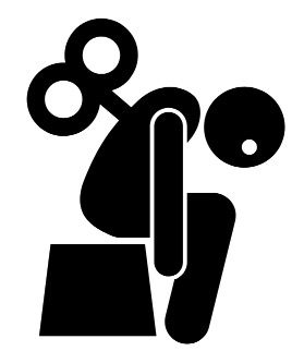 A person sitting slumped over with a key to operate them in their back.