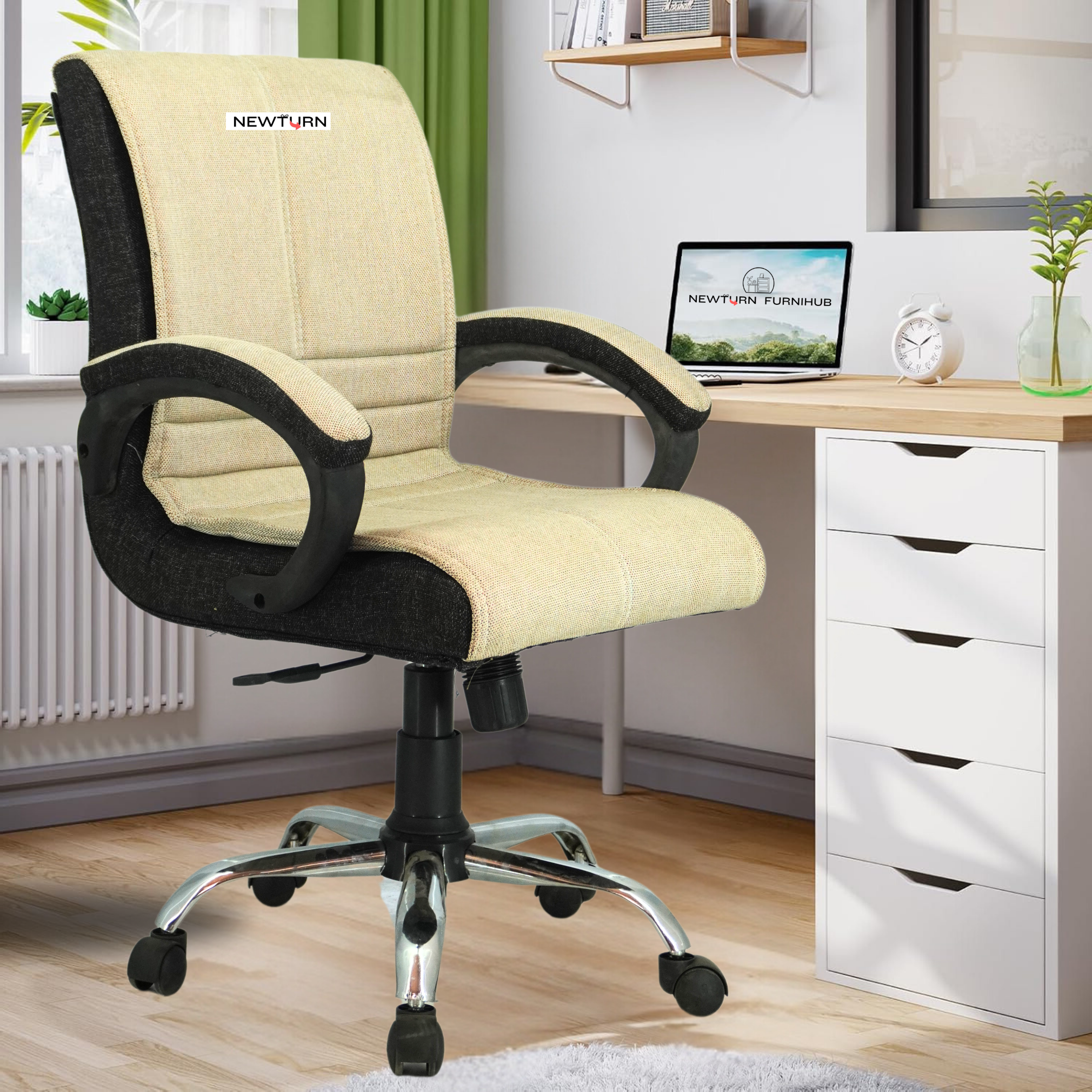 NEWTURN Maxson Mid Back Soft Jute Sweat-Free Fabric Revolving Chair