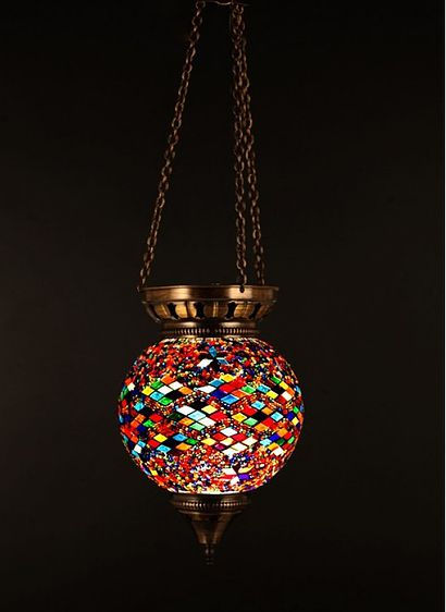 LÁMPARA DE TECHO MOSAICO, MEDIANA, COLORES ORIENTALES